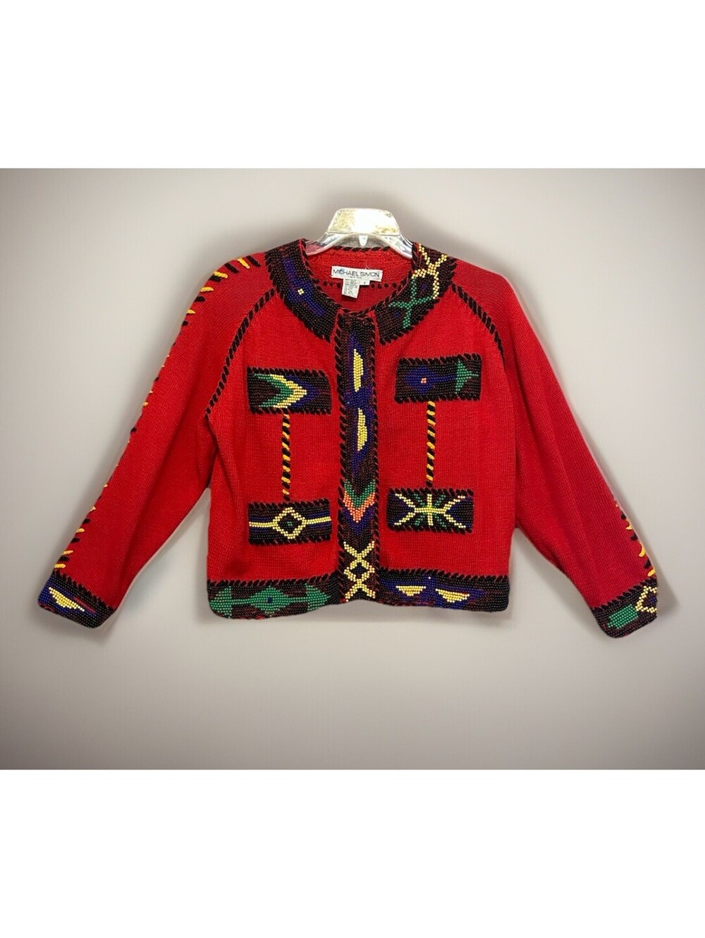 Vintage Michael Simon Cardigan Sweater 1991 Aztec Sz 2 Medium Southwest Western